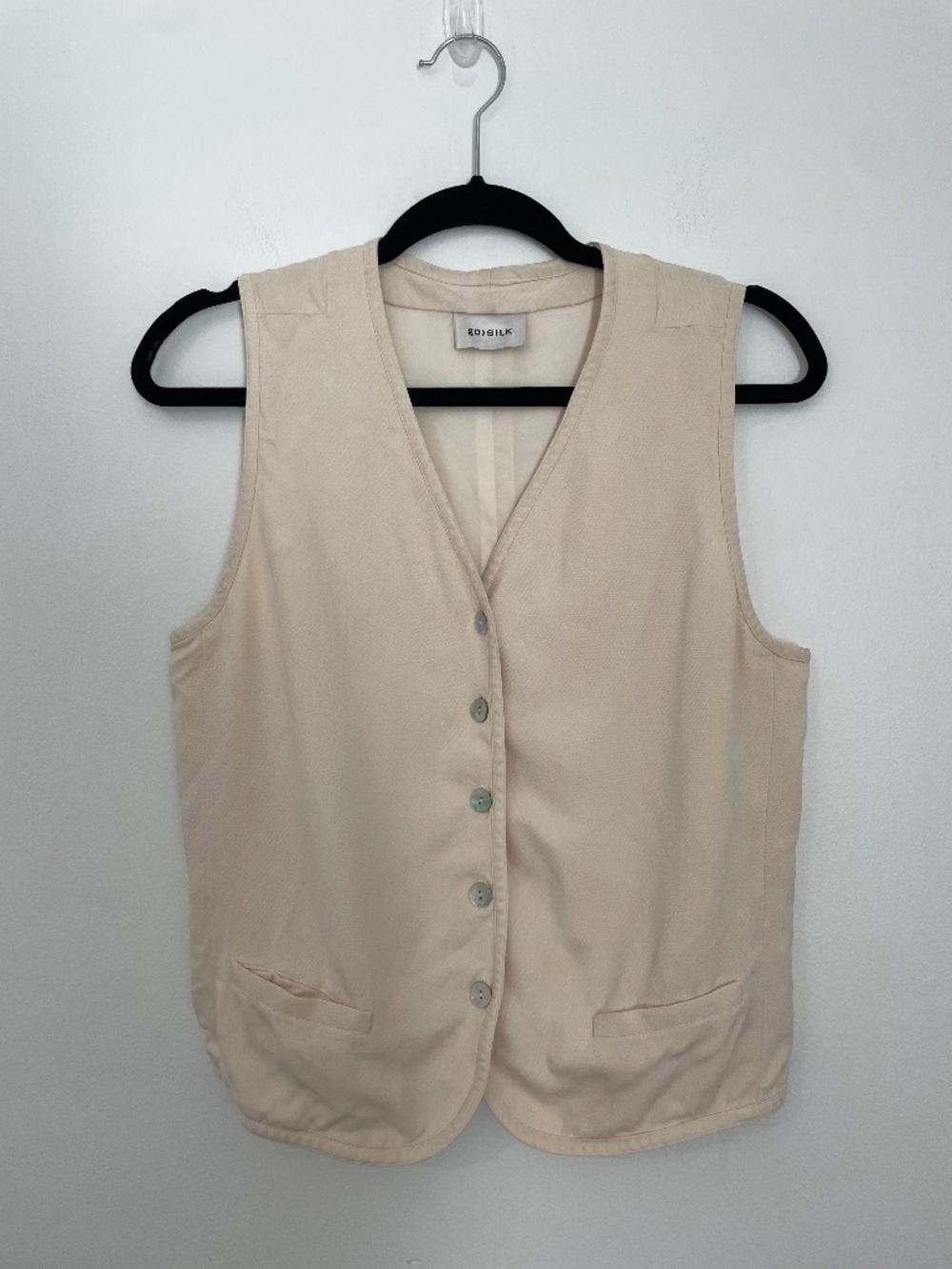 Go Silk Tailored Button Up Vest, 100% Silk Ivory /  White, Women's Medium
